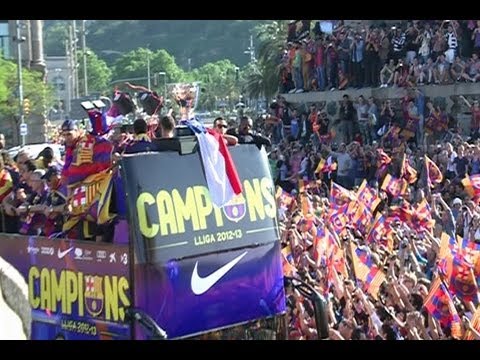 Seguidores celebran la liga del FC Barcelona