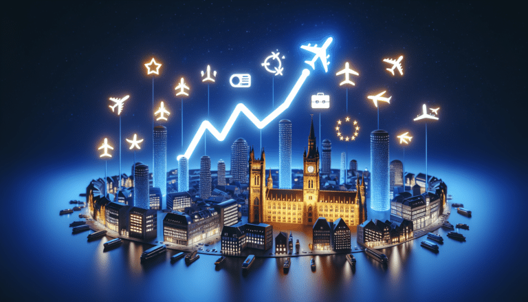 A family looking through a window of a hotel room.