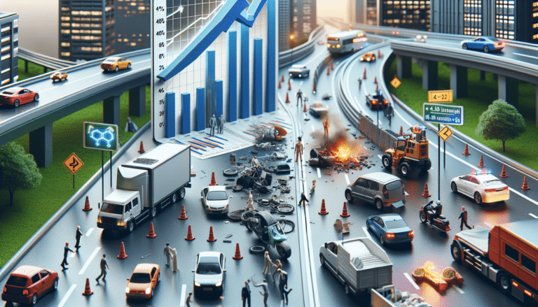 A car turned upside-down following a car crash, paramedics and firefighters are on the scene.