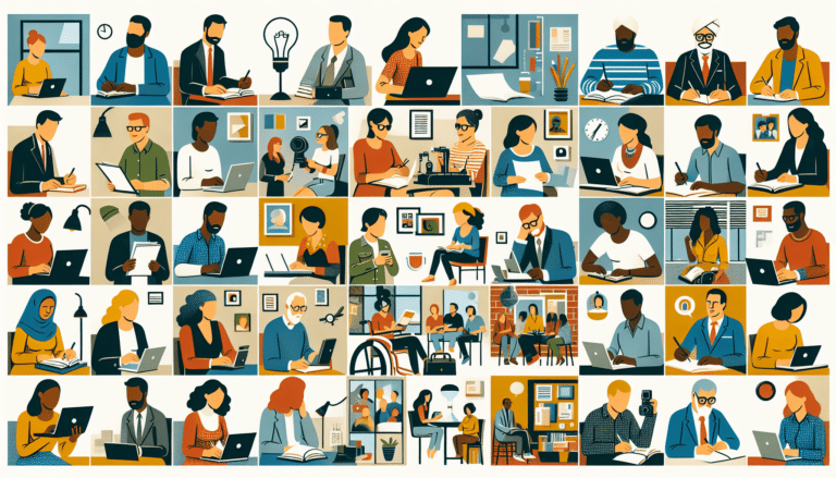 Two persons reads and writes something in some books sitting at a desk