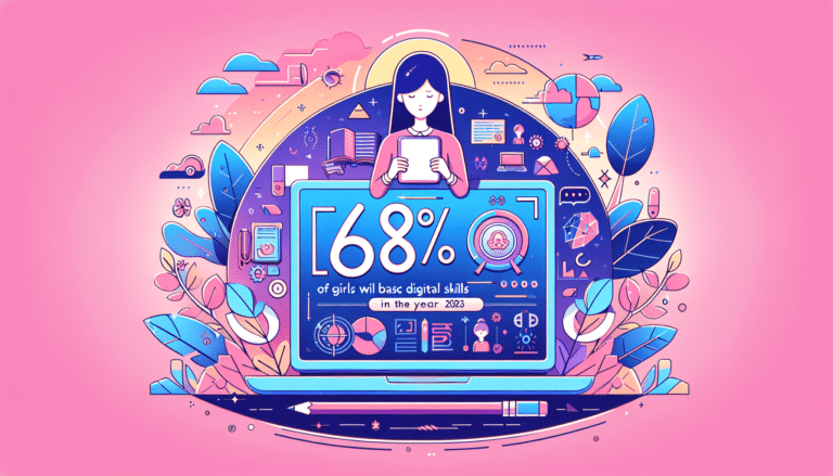 A girl smiling while working on a laptop.