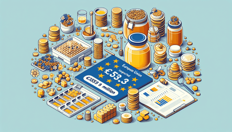 A jar with honey is open and a honey spoon is filled with honey