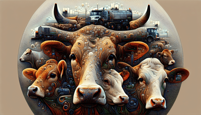 A cow is standing in a field with other cows in the background