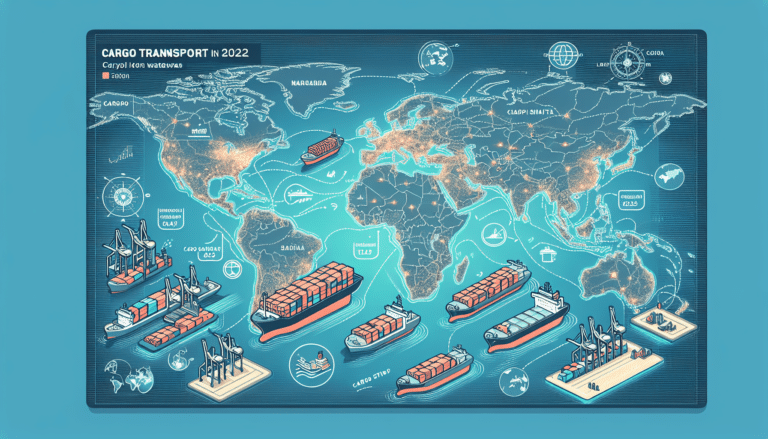 A loaded cargo ship passing through a city.