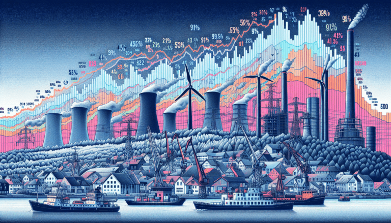 An active factory with chimneys and pipes is lit up by lights