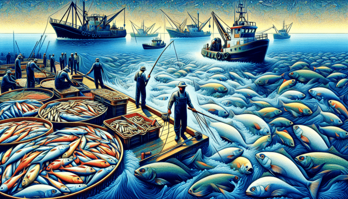 Multiple aquaculture pools on open sea.