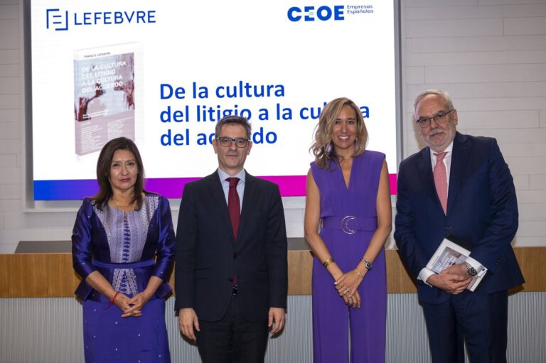 Lefebvre presenta "De la cultura del litigio a la cultura del acuerdo" con la participación del Ministerio de Justicia, CEOE y destacados líderes de la sociedad civil española