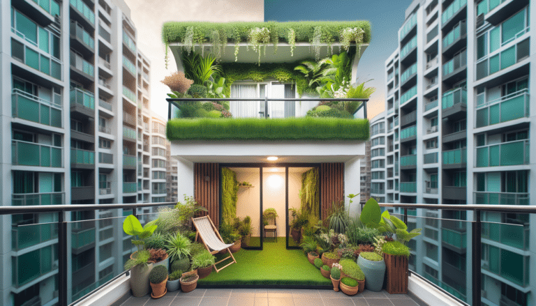 Un horrible mini balcón que se transforma por completo con un poco de césped artificial y poniendo cada cosa en su sitio