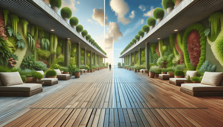 Una terraza alargada y estrecha que se transforma con suelo estilo tarima y jardines verticales