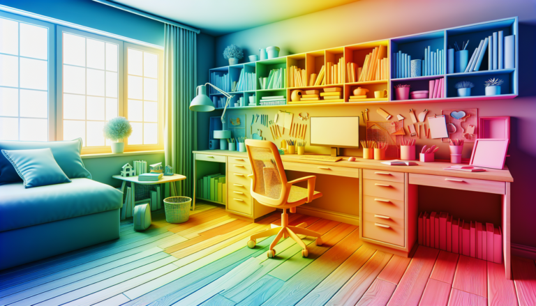 un dormitorio infantil que se llena de color e incorpora una amplia y cómoda zona de estudio