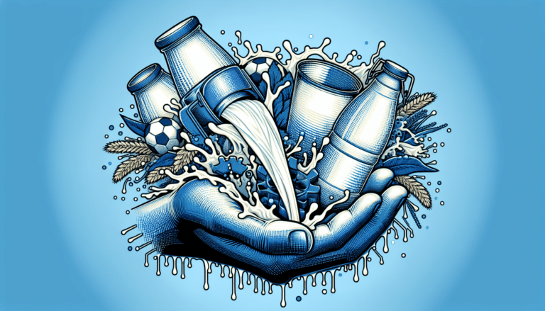 A person pouring milk in the barn with cows behind him.