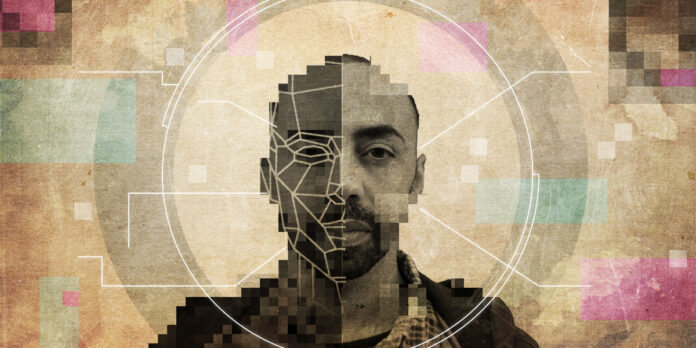 This image shows a person's face with layers of pixelation throughout.