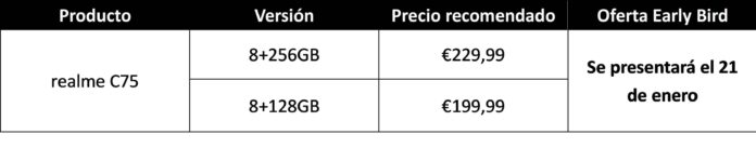 realme anuncia el lanzamiento del nuevo C75, el primer móvil con certificado de resistencia al agua IP69