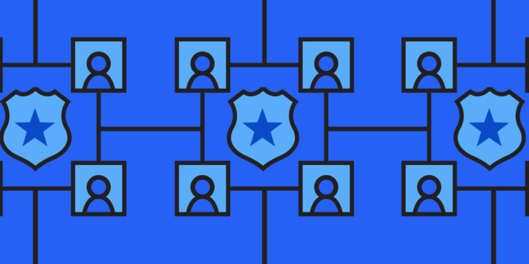A blue illustration that gives the impression of a police database connecting people