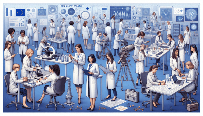 A woman is sitting in a lab and looking into a microscope