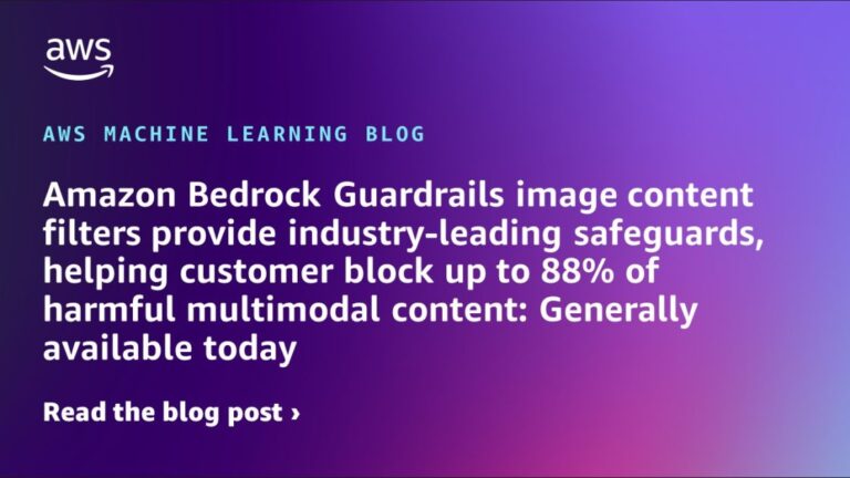 Amazon Bedrock Guardrails image content filters provide industry-leading safeguards, helping customer block up to 88% of harmful multimodal content: Generally available today