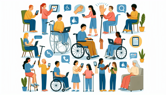 A man in a wheel chair looks at a screen.