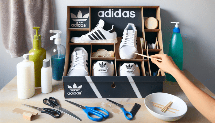 Era un caja de zapatillas Adidas, pero se ha reutilizado y ahora es un elegante organizador para el baño o el dormitorio