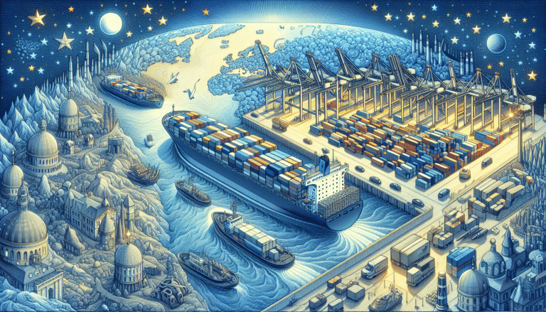 A cargo ship at sea.