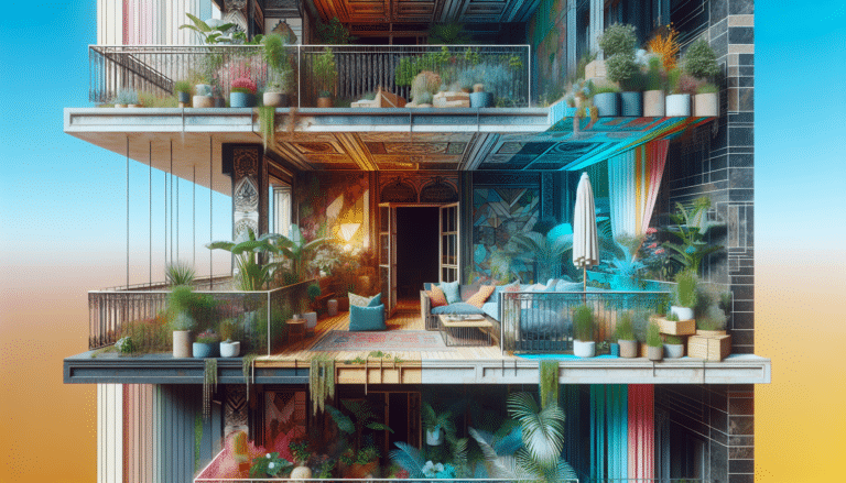 Un balcón oscuro y triste que se transforma por completo con textiles, flores y una mano de pintura