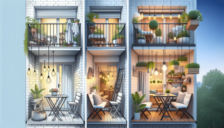 un estrecho balcón que se transforma por completo con nuevos revestimientos y sillas y mesa de Ikea