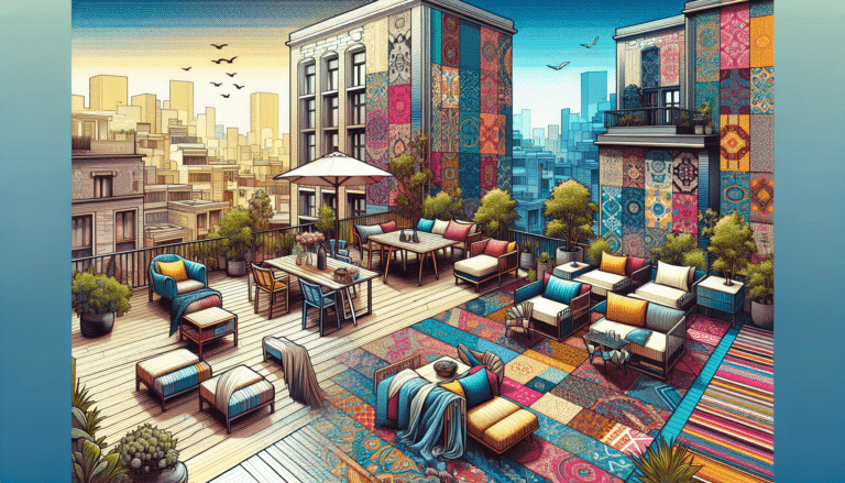 Esta terraza oscura y sin gracia se llena de color gracias a los complementos textiles y otros detalles