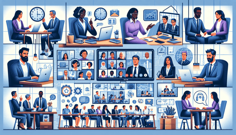 people in a meeting, in the office and online