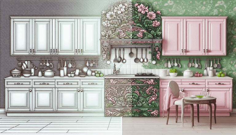 de cocina blanca y sosa, a cocina sofisticada con el verde y el rosa como protagonistas