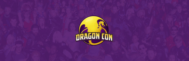 DragonCon logo on a purple background