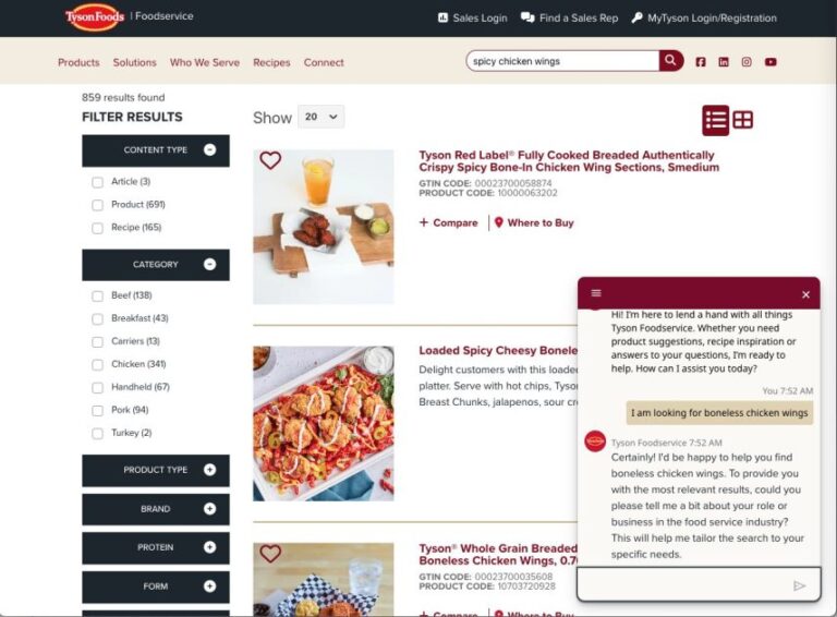 Tyson Foods elevates customer search experience with an AI-powered conversational assistant