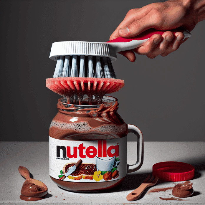 No lo sabía, pero con un bote de Nutella reutilizado y una esponja, puedo hacer este práctico friega platos para la cocina