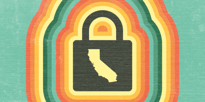 lock icon with CA state map & vintage colors