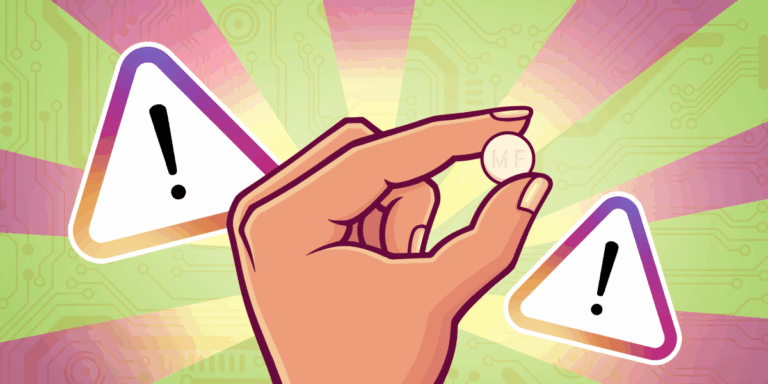 A hand holding a mifepristone pill, with access denied symbols in the background