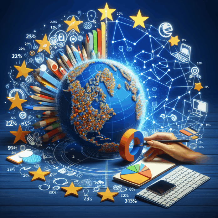 Crecimiento del Comercio Electrónico en la UE: De un 22% A young women holding a mobile phone and a credit card while smiling with a young man beside her.