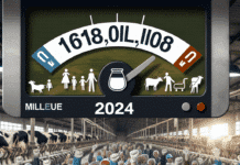 Producción de Leche Alcanzó 161,8 Millones de Toneladas en 2024 man pouring raw milk inside a jug with a cow on the background