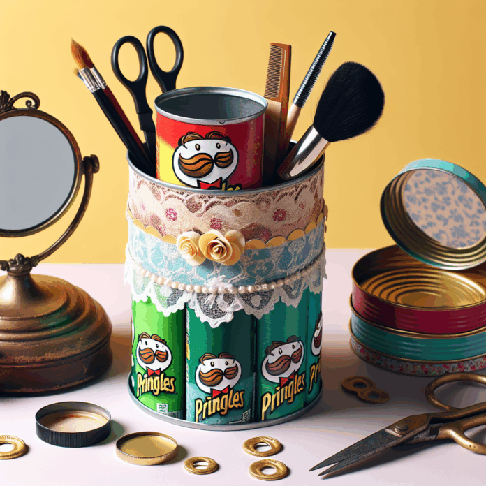 Reciclando Botes de Pringles: Cómo Crear Elegantes Organizadores Vintage para ¿Sabéis esos botes de aspecto vintage que todos buscamos para ordenar el tocador o el baño, y que son carísimos? Pues se pueden hacer reciclando botes de Pringles