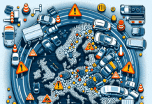 Tasa de Mortalidad Vial Más Alta en las Regiones del Sureste de la UE Firefighter approaching a crushed car at the scene of a road accident.