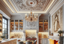 Atrevida Cocina y la Magia de una Chimenea junto a una Obra de Arte Codiciada una atrevida cocina, bonita chimenea y una codiciada obra de arte