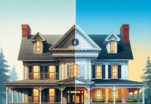 Contrastando Estilos: Casa Colonial Moderna y Casa Americana Tradicional con casas muy distintas, una colonial moderna y otra americana tradicional