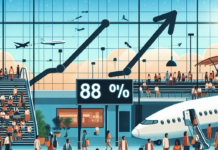 Incremento del 8% en el Número de Pasajeros Aéreos en 2024 A child and a woman looking at a plane at an airport.