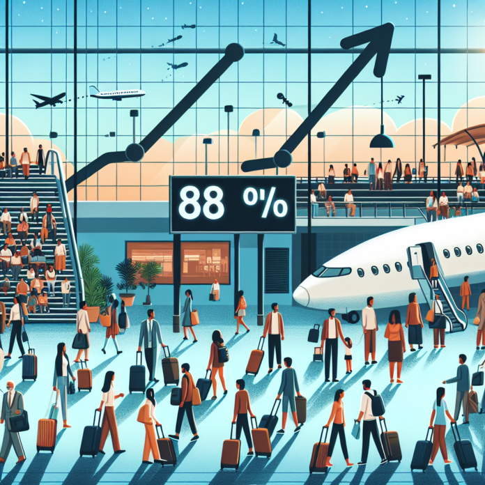 Incremento del 8% en el Número de Pasajeros Aéreos en A child and a woman looking at a plane at an airport.