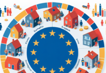 Variaciones en el Bienestar Material de los Hogares en la UE people sitting down holding phones and paper cups with paper shopping bags at their feet