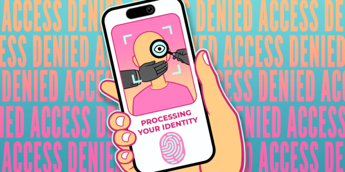 Verificación de Edad en Internet: Hemos Creado un Recurso para A hand holding a cellphone showing a verification screen and ACCESS DENIED in the background.