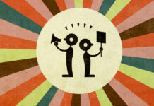 EFF Cierra el Viernes en Solidaridad con el Paro Nacional 2 protestors in silhouette on retro starburst background