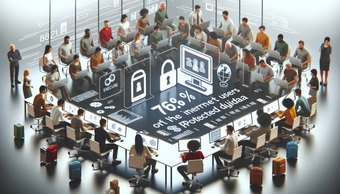 El 76.9% de los Usuarios de Internet Protegieron Sus Datos A person typing a password on the phone while working on the laptop.