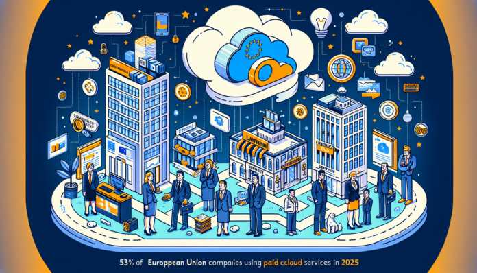 El 53% de las Empresas de la UE Utilizaron Servicios man looking at laptop screen at a desk with a second computer on the desk