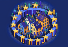 El 68% de los hogares en la UE son propietarios de su vivienda, revela un nuevo estudio A woman and a man holding a child inside a house.