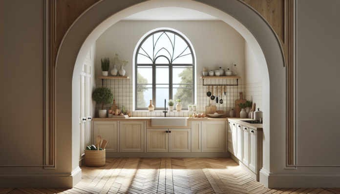 El encanto de una cocina nórdica con ventana en arco