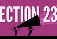En Su 30.º Aniversario, La Sección 230 Sigue Siendo Fundamental Para La Libertad de Expresión de Los Usuarios One person holds a megaphone for another, with rainbow stripes