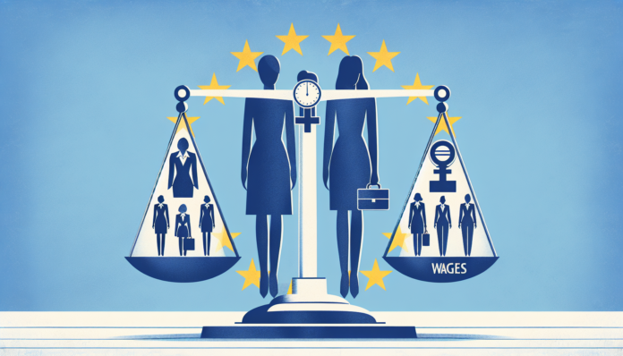 Brecha de Género en el Empleo en la UE: Un women and men wearing work vests and helmets side by side.